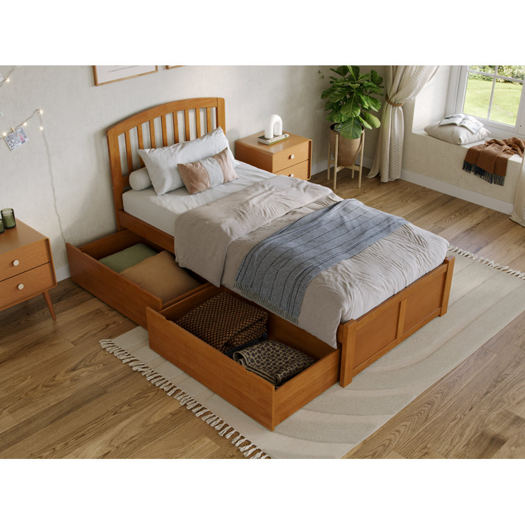 Light Toffee Twin XL Wood Platform Bed with Storage Drawers