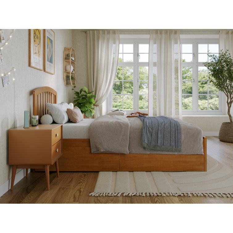 Light Toffee Twin XL Wood Platform Bed with Storage Drawers
