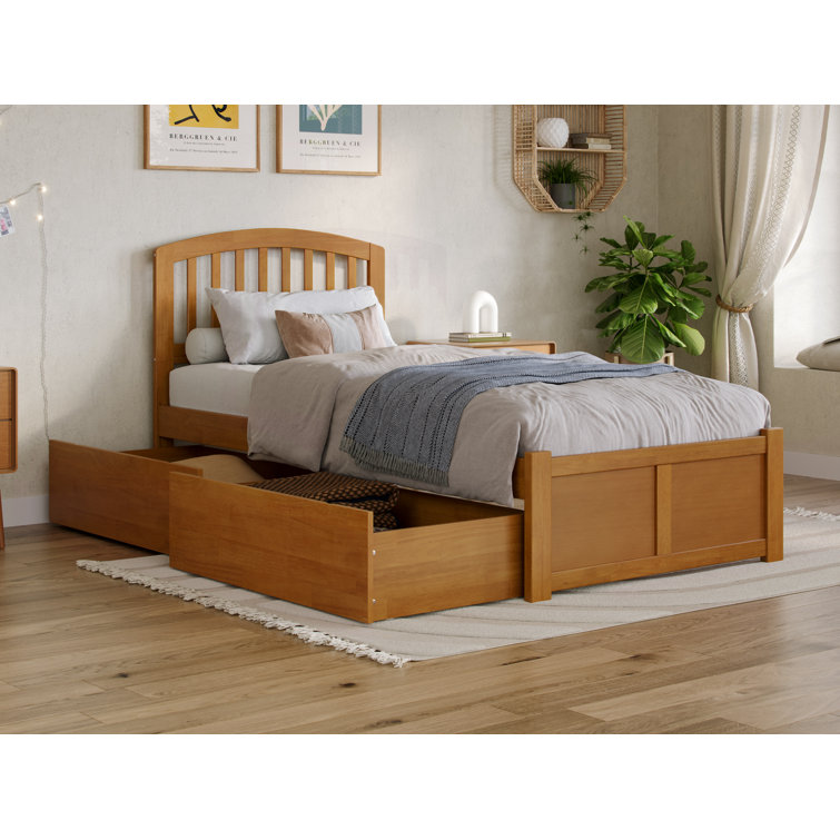 Light Toffee Twin XL Wood Platform Bed with Storage Drawers