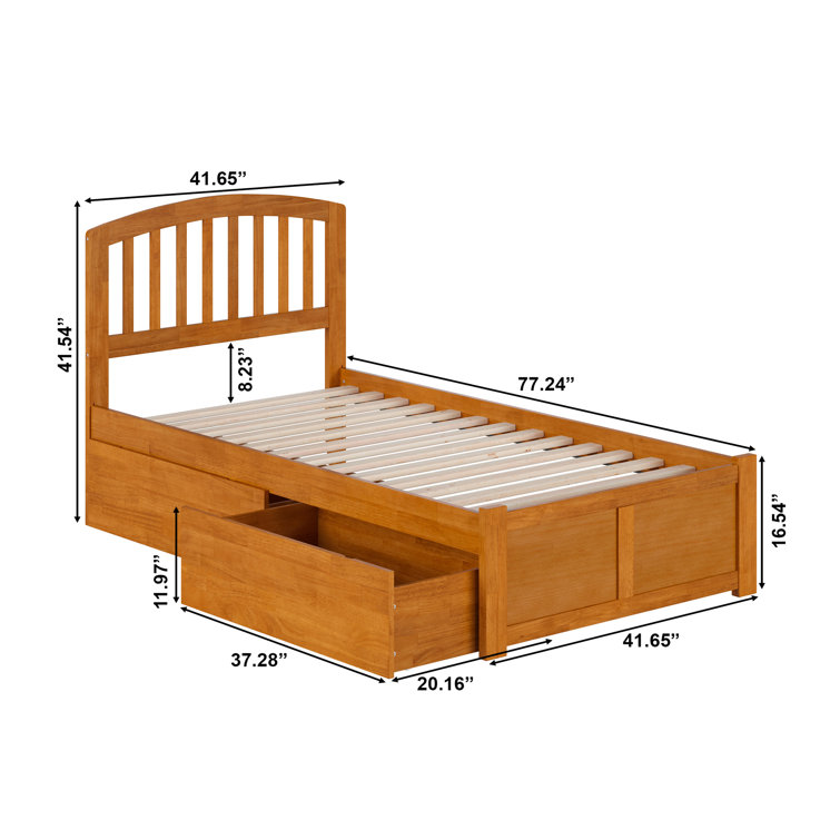 Light Toffee Twin Wood Platform Bed with Storage Drawers