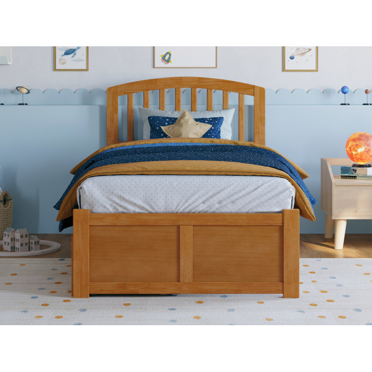 Light Toffee Twin Wood Platform Bed with Storage Drawers