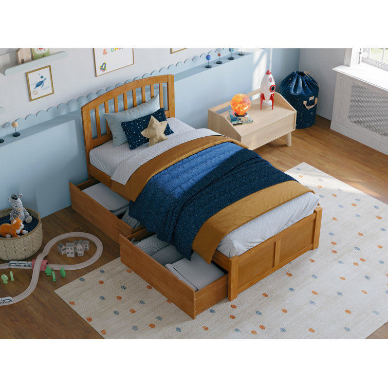 Light Toffee Twin Wood Platform Bed with Storage Drawers