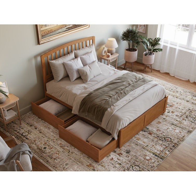 Light Toffee Queen Wood Platform Bed with Storage Drawers