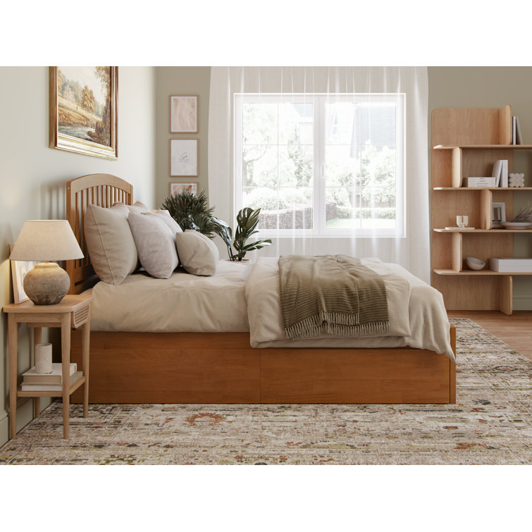 Light Toffee Queen Wood Platform Bed with Storage Drawers
