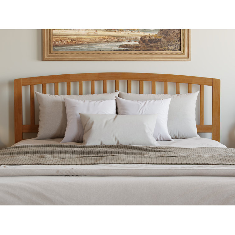 Light Toffee King Wood Platform Bed with Slats and Headboard