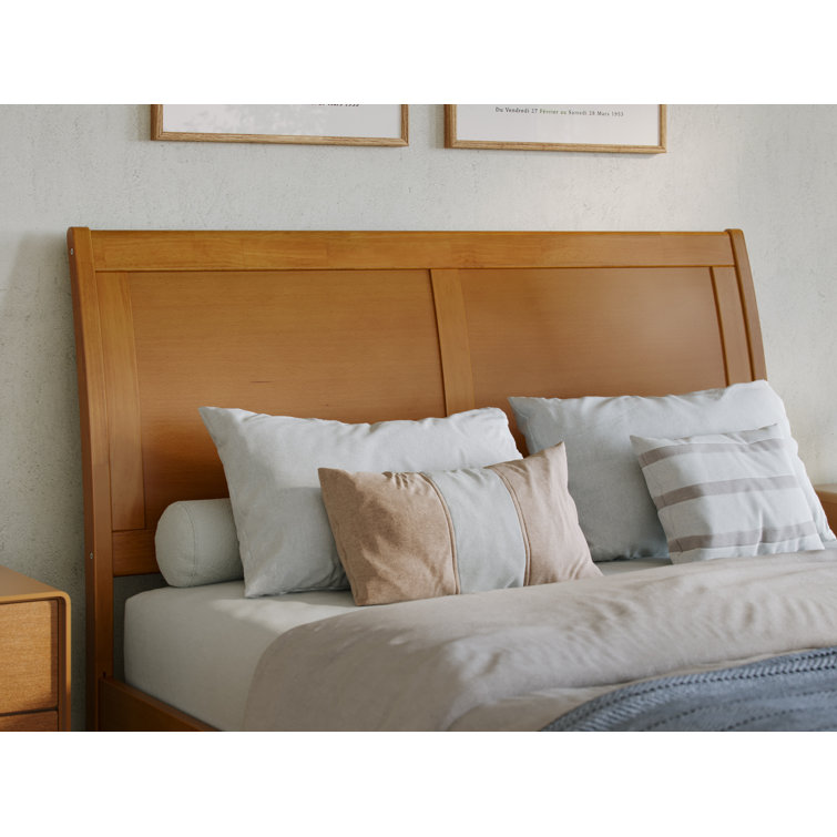 Light Toffee Full Wood Platform Bed with Sleigh Headboard and Storage Drawers