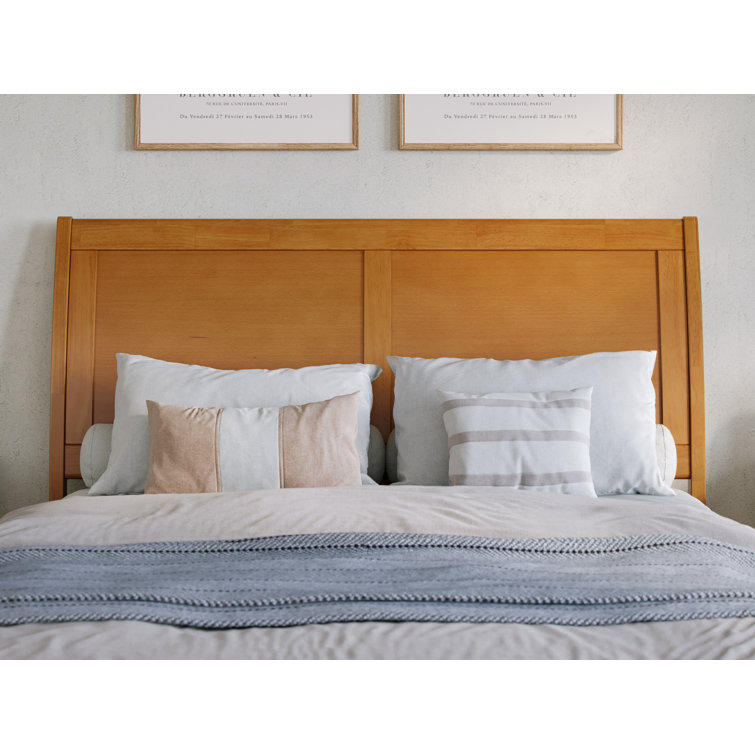 Light Toffee Full Wood Platform Bed with Sleigh Headboard and Storage Drawers