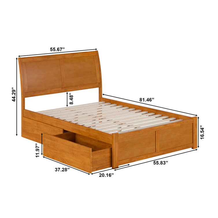 Light Toffee Full Wood Platform Bed with Sleigh Headboard and Storage Drawers