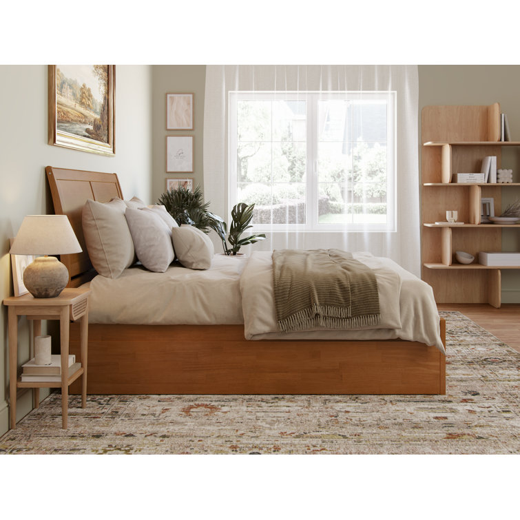 Light Toffee Queen Wood Platform Bed with Trundle and Headboard