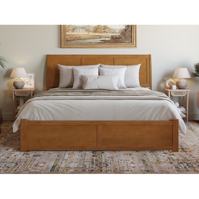 Portland Light Toffee King Wood Platform Bed with Storage Drawers