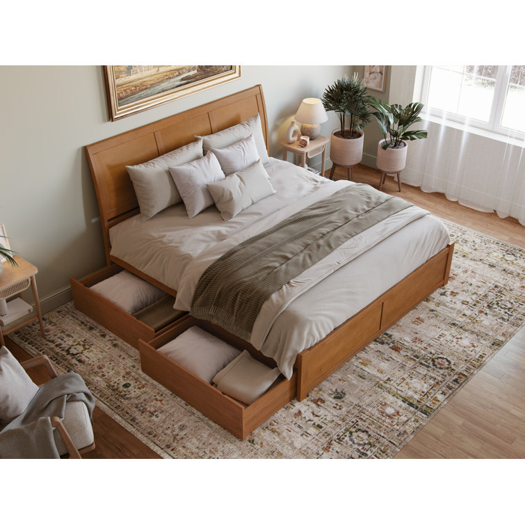 Portland Light Toffee King Wood Platform Bed with Storage Drawers