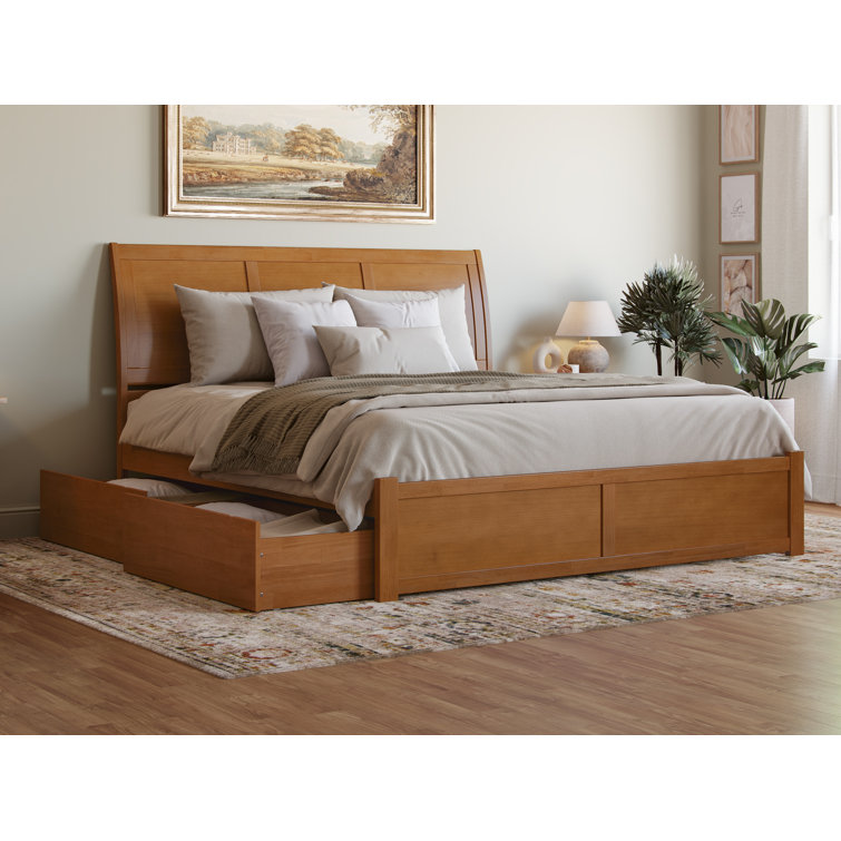 Portland Light Toffee King Wood Platform Bed with Storage Drawers