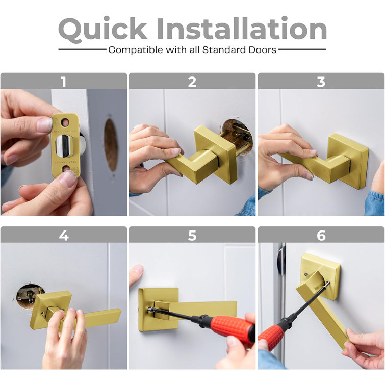 Satin Brass Stainless Steel Passage Lever Door Handle Set