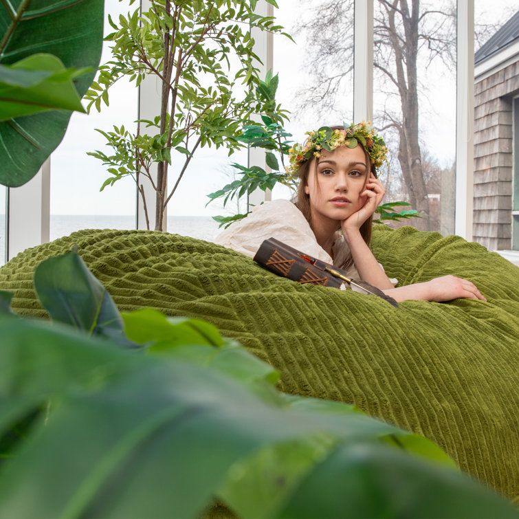 Moss Green Corduroy XXL Bean Bag Chair with Removable Cover