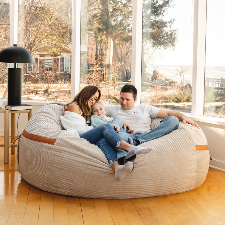 XXL Vanilla Latte Corded Plush Bean Bag Chair with Removable Cover