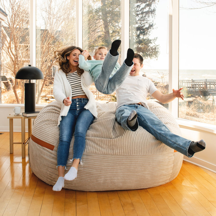 XXL Vanilla Latte Corded Plush Bean Bag Chair with Removable Cover