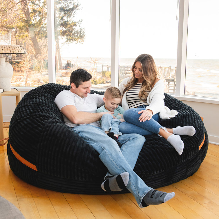 XXL Black Licorice Corded Plush Bean Bag Chair with Removable Cover