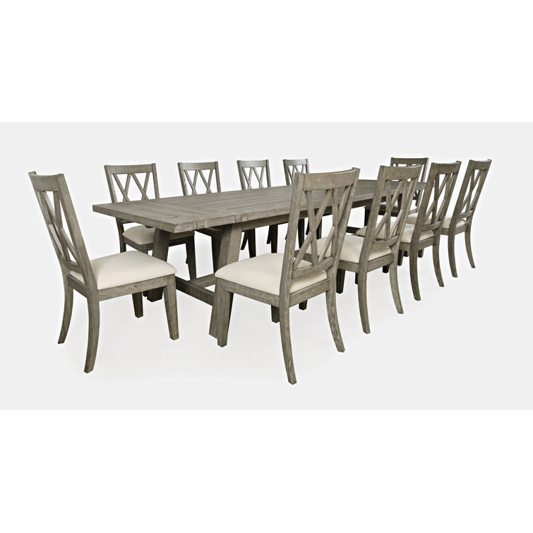 Gray Pine Extendable Trestle Dining Set with 8 Chairs