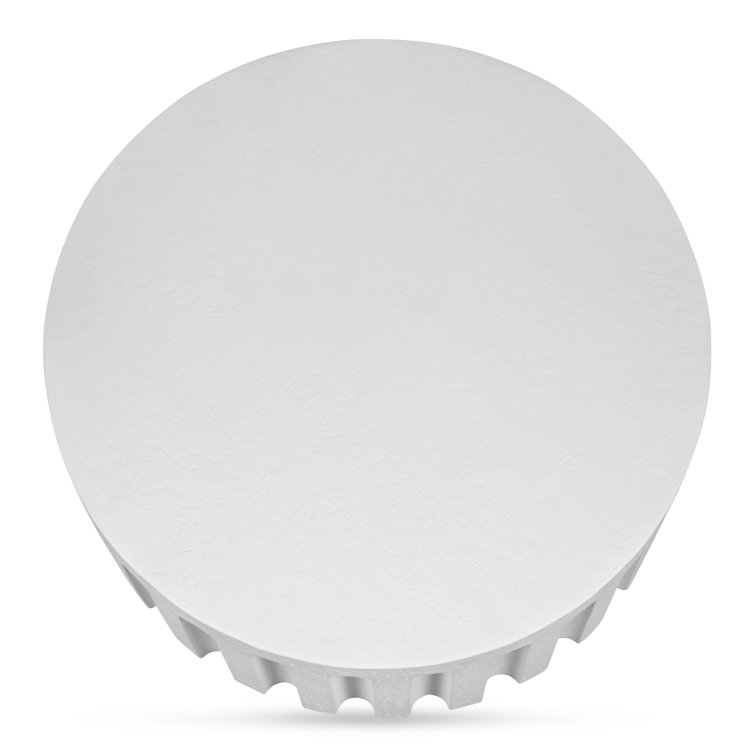White Round Concrete Outdoor Coffee Table with Fluted Design