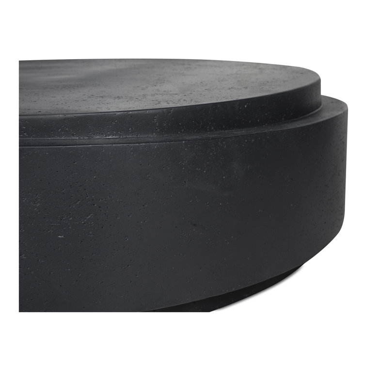 Yureni 48" Black Concrete Outdoor Round Coffee Table