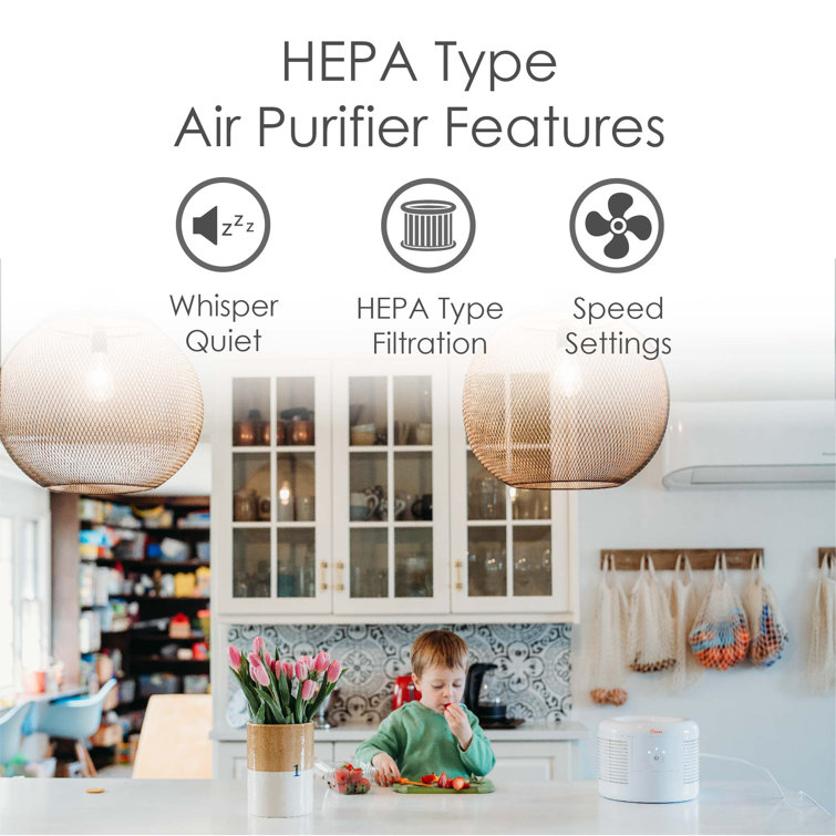 Compact White HEPA Table-Top Air Purifier with Touch Controls