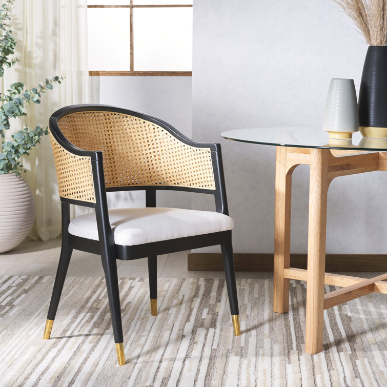 Black and Natural Rattan Cane Side Chair