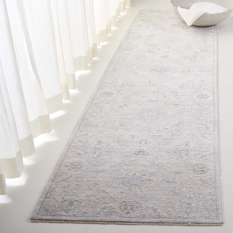 Light Gray Oriental Synthetic Runner Rug with Tassels