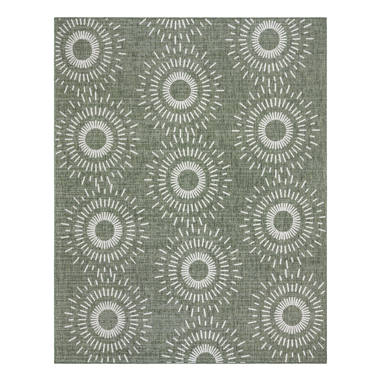 Tiaret Green and Beige Flatweave Indoor/Outdoor Area Rug 5' x 7'