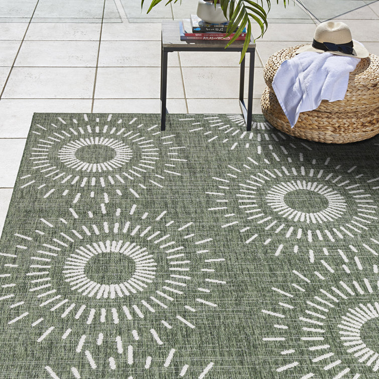 Tiaret Green and Beige Flatweave Indoor/Outdoor Area Rug 5' x 7'