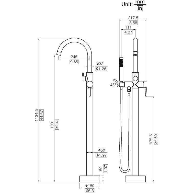 Matte Black Brass Floor Mount Freestanding Bathtub Filler Faucet