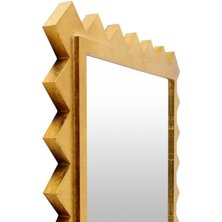 Large Rectangular Gold Zig-Zag Edge Wall Mirror
