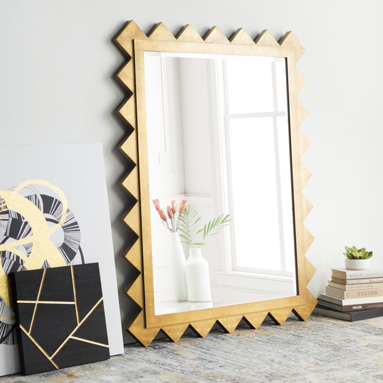 Large Rectangular Gold Zig-Zag Edge Wall Mirror
