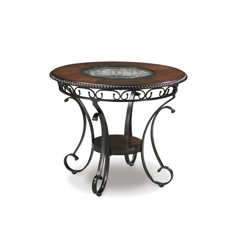 Industrial Earth-Toned 44" Round Glass & Wood Dining Table