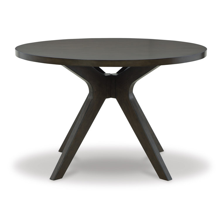 Gray Brown Round Wood Mid-century Modern Dining Table