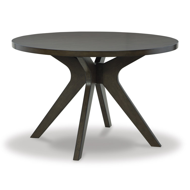 Gray Brown Round Wood Mid-century Modern Dining Table
