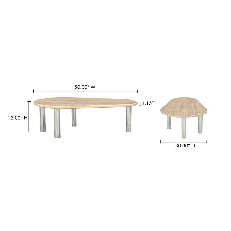 Beige Free Form Marble Top Coffee Table with Metal Legs