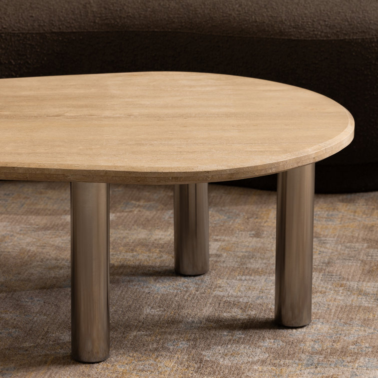 Beige Free Form Marble Top Coffee Table with Metal Legs