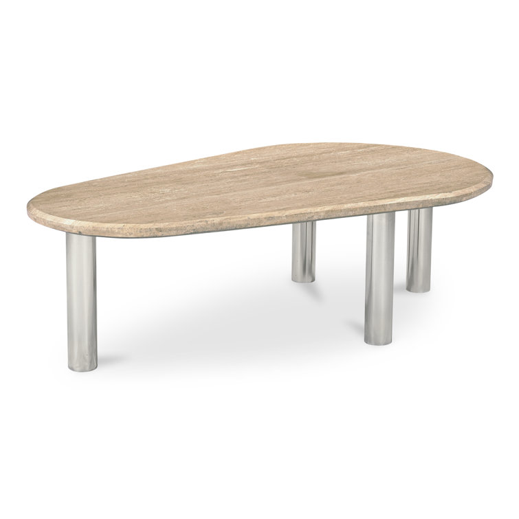 Beige Free Form Marble Top Coffee Table with Metal Legs