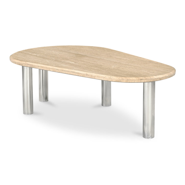 Beige Free Form Marble Top Coffee Table with Metal Legs