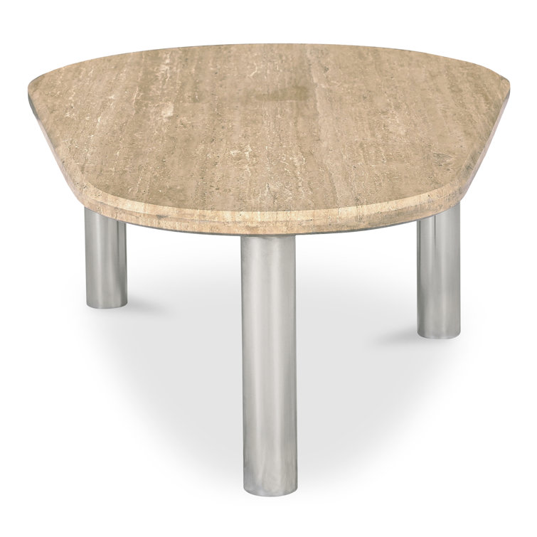 Beige Free Form Marble Top Coffee Table with Metal Legs