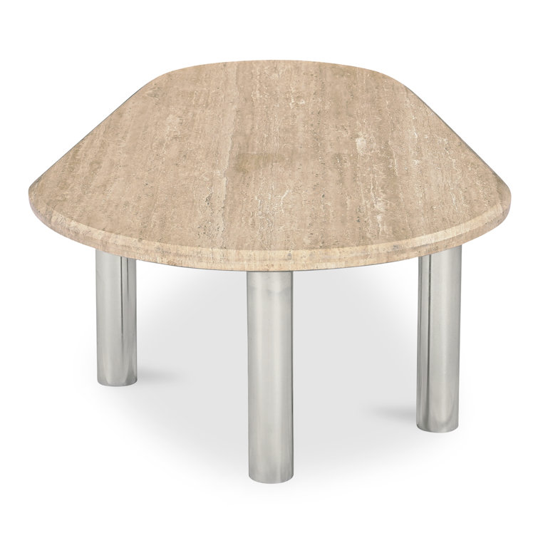 Beige Free Form Marble Top Coffee Table with Metal Legs