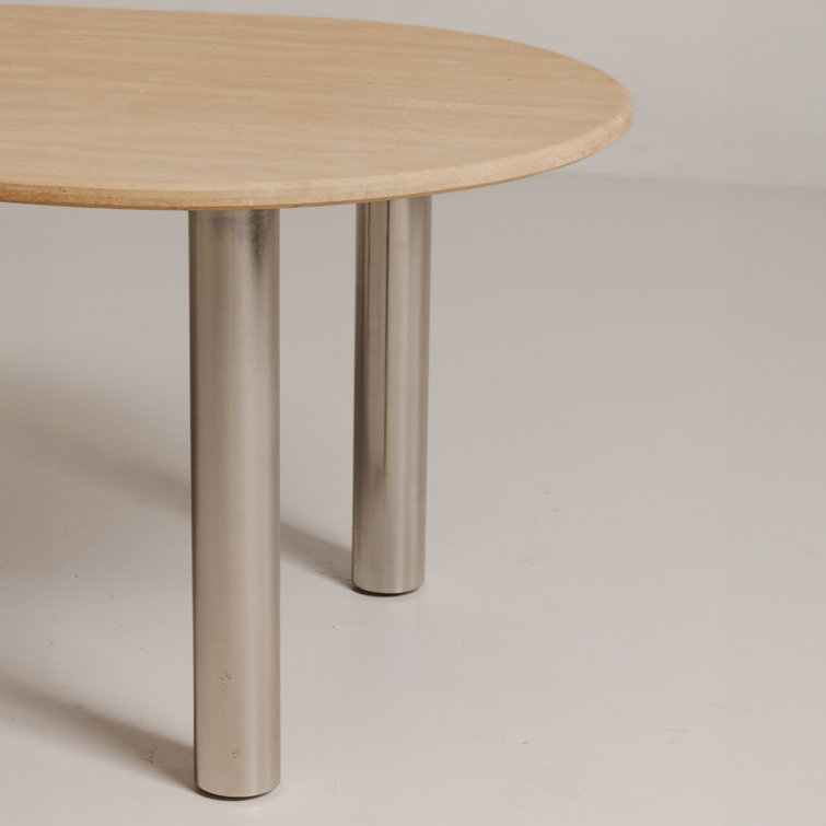 Beige Oval Marble Dining Table with Chrome Legs