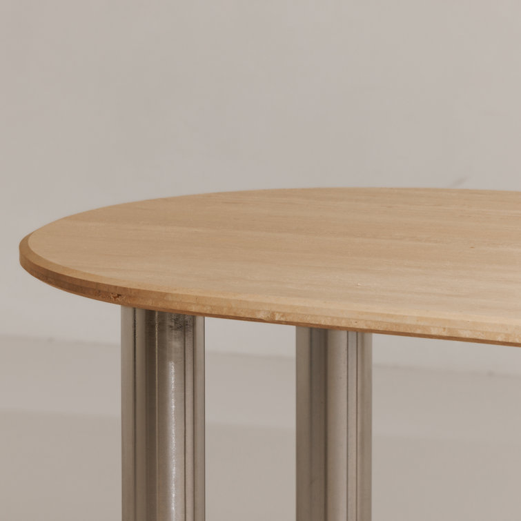 Beige Oval Marble Dining Table with Chrome Legs