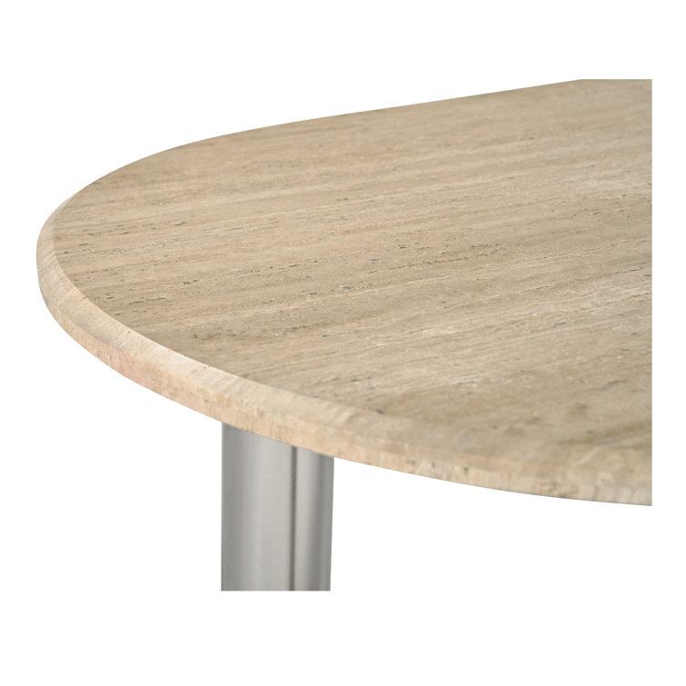 Beige Oval Marble Dining Table with Chrome Legs