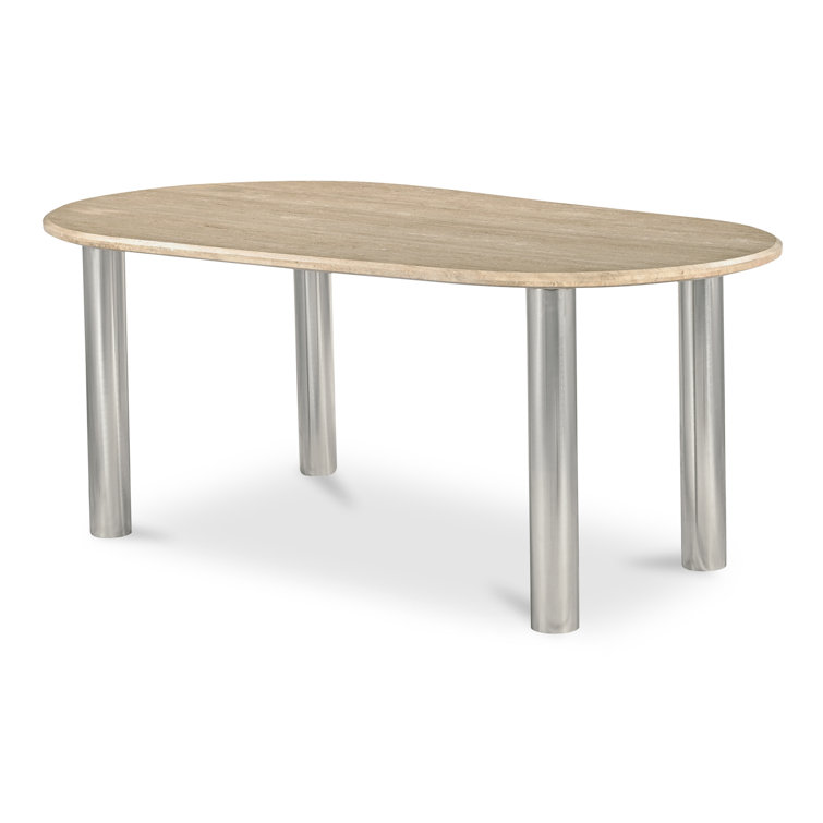 Beige Oval Marble Dining Table with Chrome Legs
