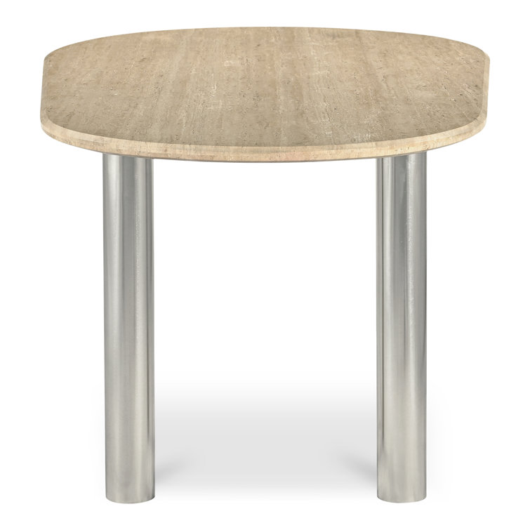 Beige Oval Marble Dining Table with Chrome Legs