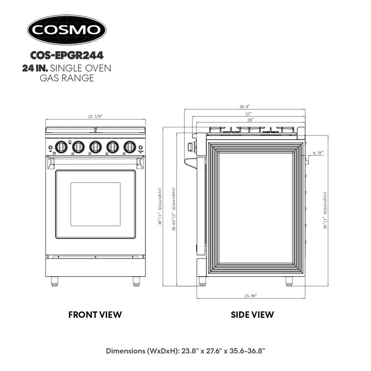 24-inch Stainless Steel Gas Range with Convection Oven and Cast Iron Grates