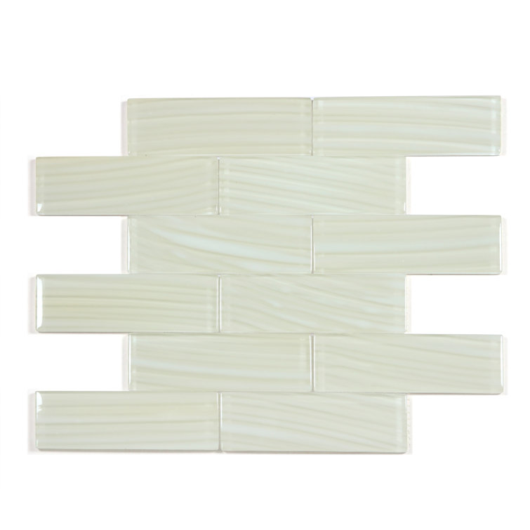 Ivory Beige Glossy Glass Brick Mosaic Tile