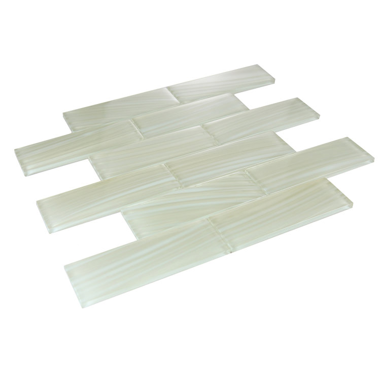 Ivory Beige Glossy Glass Brick Mosaic Tile
