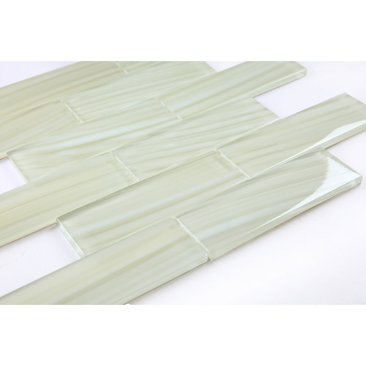 Ivory Beige Glossy Glass Brick Mosaic Tile